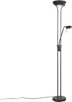 QAZQA diva - Moderne Dimbare LED Staande Uplighter | Vloerlamp | Staande Lamp met Dimmer met leeslamp - 2 lichts - H 1800 mm - Zwart - Woonkamer | Slaapkamer | Keuken