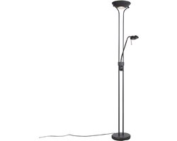 QAZQA diva – Moderne Dimbare LED Staande Uplighter | Vloerlamp | Staande Lamp met Dimmer met leeslamp – 2 lichts – H 1800 mm – Zwart – Woonkamer | Slaapkamer | Keuken