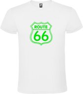 Wit t-shirt met 'Route 66' print Neon Groen size XL