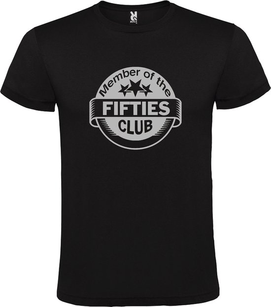 Zwart T-shirt ‘Member of the Fifties Club’ Zilver Maat S