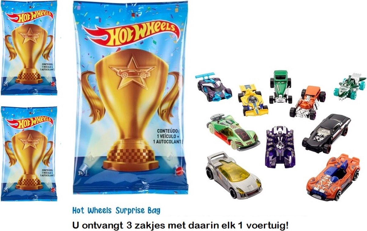Hot Wheels Blind Bags autootjes - 3 Surprise voertuigen - Voordeelbundel - Die Cast - 6 cm groot