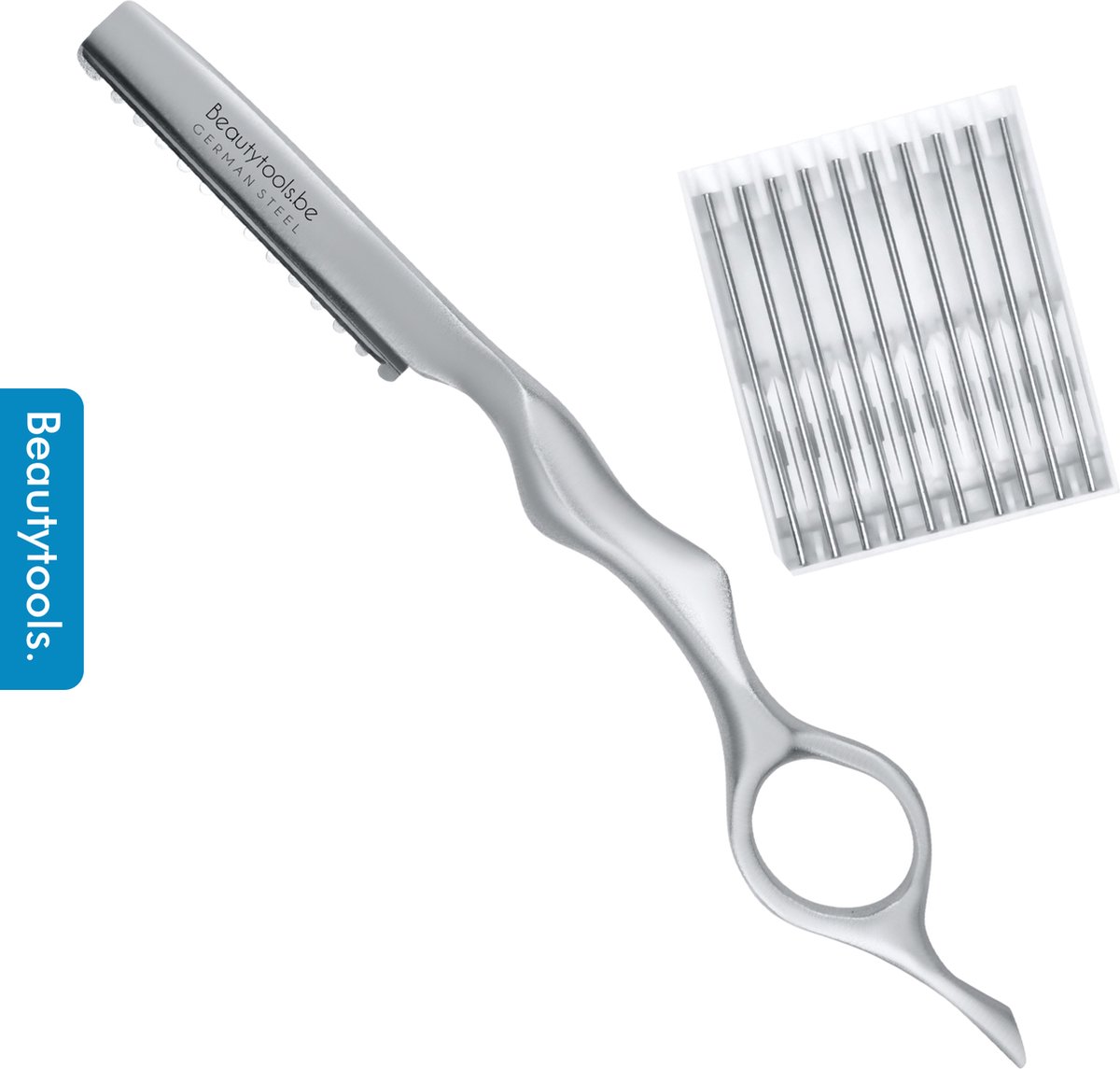 BeautyTools Professionele Kappersmes - Feather Mes Pearl White - Uitdunmes - Effileermes Voor Uitdunnen van Dik Haar - (incl. 11 mesjes) - (SR-1246)FB11