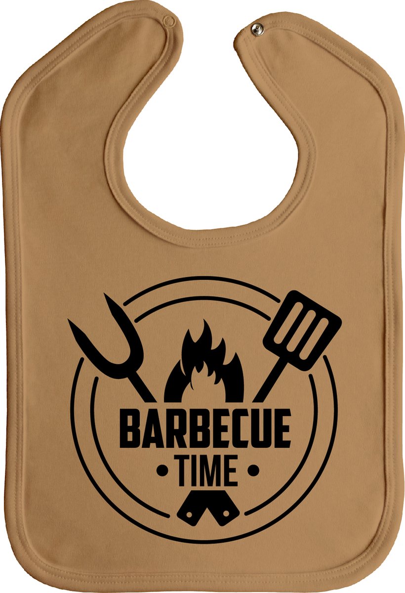 barbecue time - slab - drukknoop - mokka - zwarte opdruk - stuks 1 - barbecue - bbq - bbq time - barbecues - slabber - slabbetjes