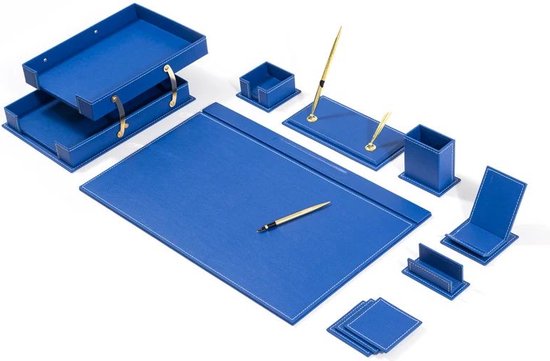 Set de bureau en cuir - BLEU - Set d'accessoires de bureau - 8 Accessoires  de... | bol