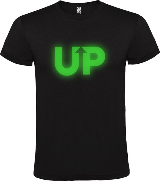 Zwart T-shirt ‘UP’ Groen (Glow in the Dark) Maat 5XL