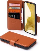 Samsung Galaxy S22 Hoesje - Luxe MobyDefend Wallet Bookcase - Lichtbruin - GSM Hoesje - Telefoonhoesje Geschikt Voor Samsung Galaxy S22
