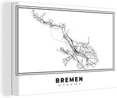 Canvas Schilderij Plattegrond – Bremen – Zwart Wit – Stadskaart - Kaart - 30x20 cm - Wanddecoratie
