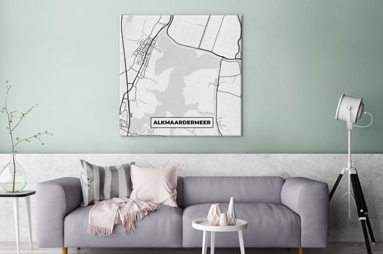 Canvas Schilderij Kaart - Alkmaardermeer - Meer - Plattegrond - Stadskaart - 90x90 cm - Wanddecoratie