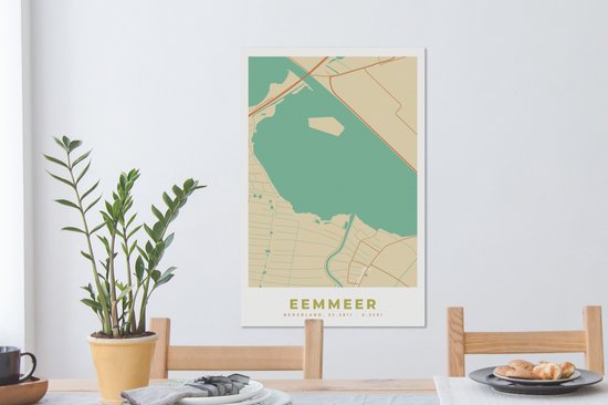 Tableau sur toile Vintage - Eemmeer - Carte - Plan de ville - 40x60 cm - Décoration murale