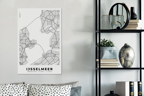 Peinture sur Toile Carte - Nederland - IJsselmeer - Plan - Plan de Ville - 40x60 cm - Décoration murale