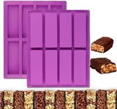 Moule de Cuisson en Siliconen - 8 Cavités Rectangulaires - Barres de Bonbons, Savon, Chocolat, Barres Granola, Pâtisserie, Fudge, Nougat, etc - Violet
