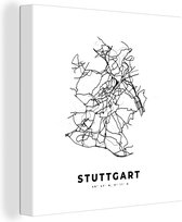 Canvas Schilderij Stadskaart – Plattegrond – Duitsland – Zwart Wit – Stuttgart – Kaart - 90x90 cm - Wanddecoratie