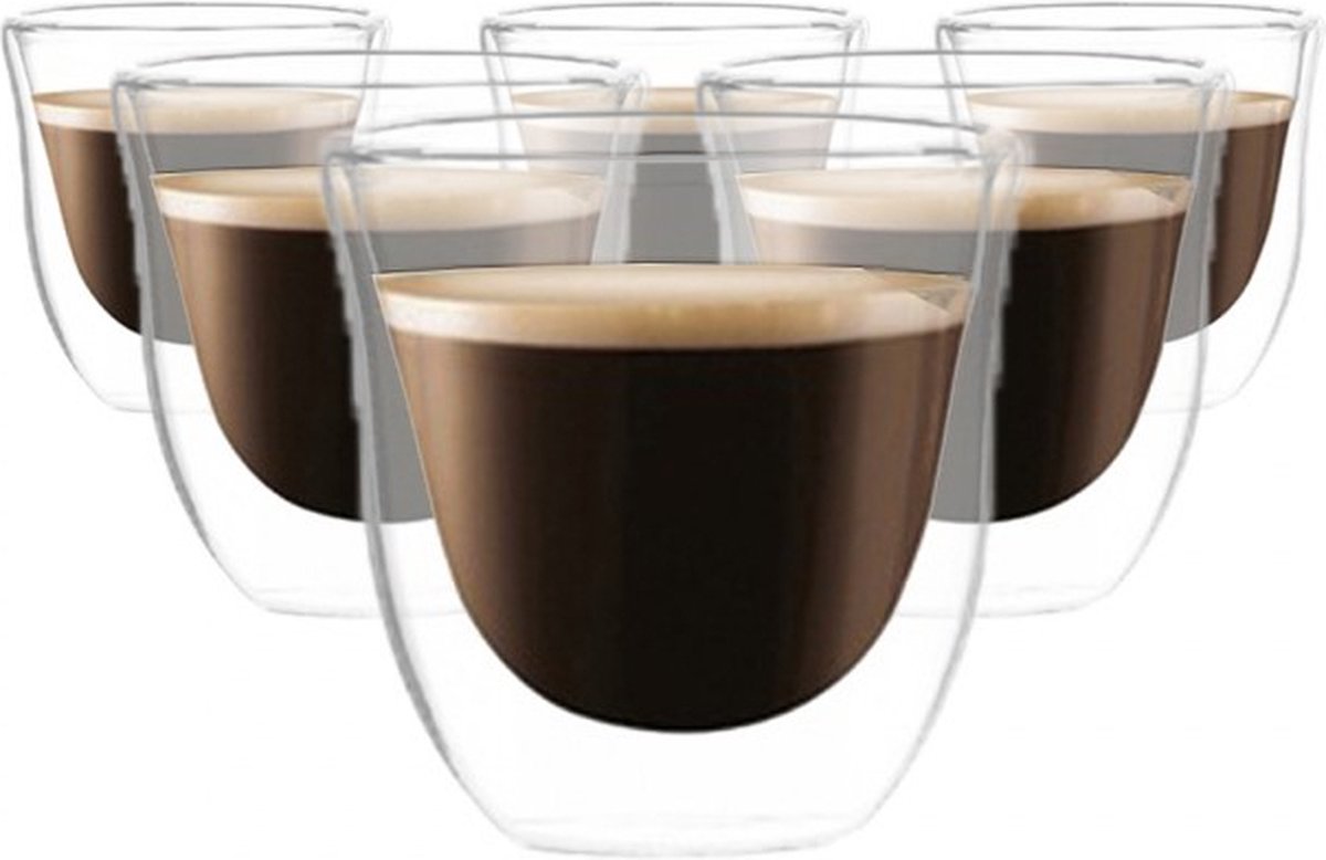 Dubbelwandige Glazen - 70 ml - Set van 6 - Koffieglazen - Espresso Glazen - Cappuccino Glazen - Latte Macchiato Glazen