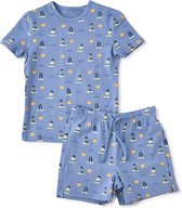 Little Label Pyjama Jongens Maat 92 - blauw, oranje - Zachte BIO Katoen - Shortama - 2-delige zomer pyama jongens - Print