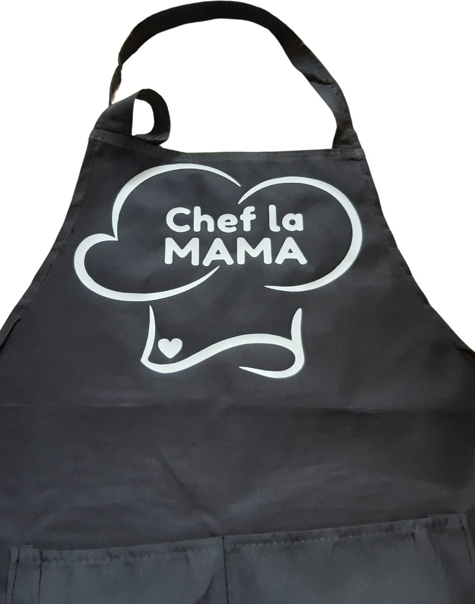 TWOA-Zwart cadeau keukenschort moeder- schort Chef la Mama - Lengte circa 70 cm
