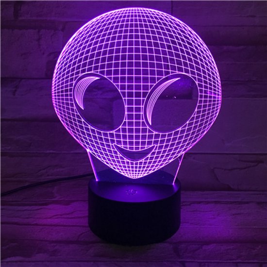 3D Led Lamp Met Gravering - RGB 7 Kleuren - Alien