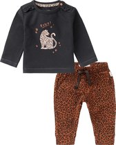 Noppies - Kledingset - 2delig - broek Berville - bruin met panterprint - shirt Roedtan - grijs met panter - Maat 56