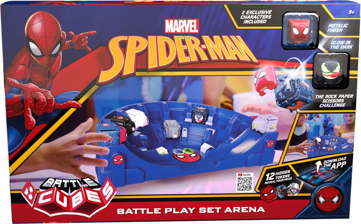 Marvel Spiderman - Battle Cubes Battle Arena Set - Glow Venom + Metallic Spiderman