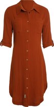 Knit Factory Kim Dames Blousejurk - Lange blouse dames - Blouse jurk oranje - Zomerjurk - Overhemd jurk - XL - Terra - 100% Biologisch katoen - Knielengte