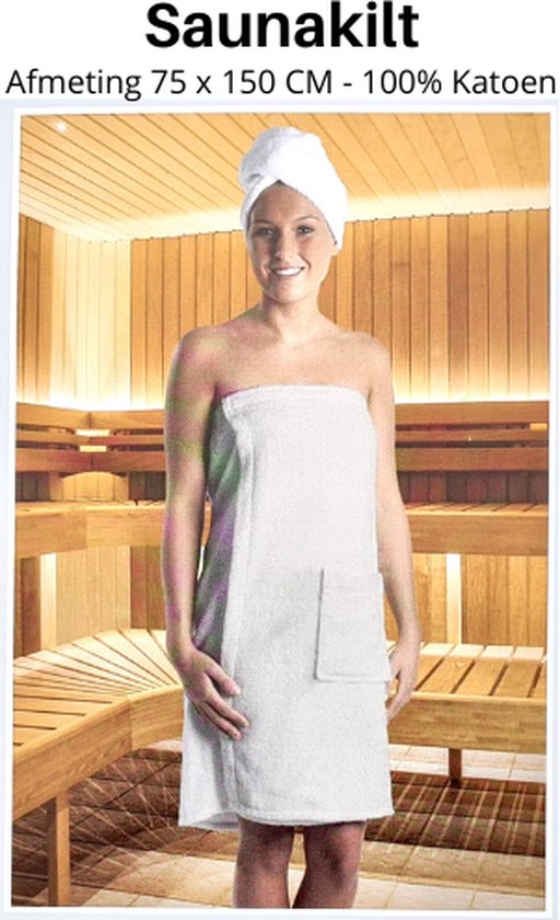 Saunakilt – Sauna Kilt – Sauna Handdoek – Omslag Handdoek met Klittenband – Dames – Sauna Accessoire – Wit – 75 x 150 CM