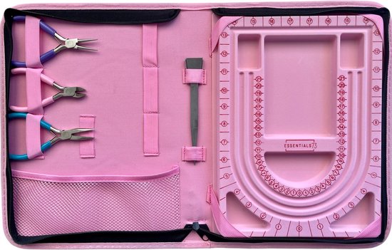 ESSENTIALS73 Luxe Etui Roze Incl. Kralenbord + Tangenset + Pincet - Sieraden maken - DIY - Starterset - Kralenset - Starterskit - Kralenpakket - Rijgbord -Tangen - Starterspakket - Kralen