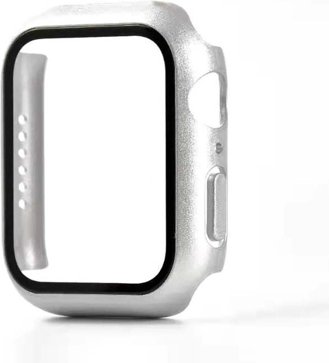 Smartphonica Hoesje met glazen screenprotector voor Apple Watch 42mm - Zilver geschikt voor Apple Watch