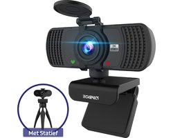 Techgenics 2K Webcam - Met Microfoon en USB - Webcam voor PC - Incl. Webcam Cover en Statief - Mat