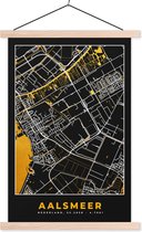 Posterhanger incl. Poster 40x60 cm - Schoolplaat - Aalsmeer - Black and Gold - Stadskaart - Plattegrond - Kaart - Textielposter - Blanke latten - Plattegrond
