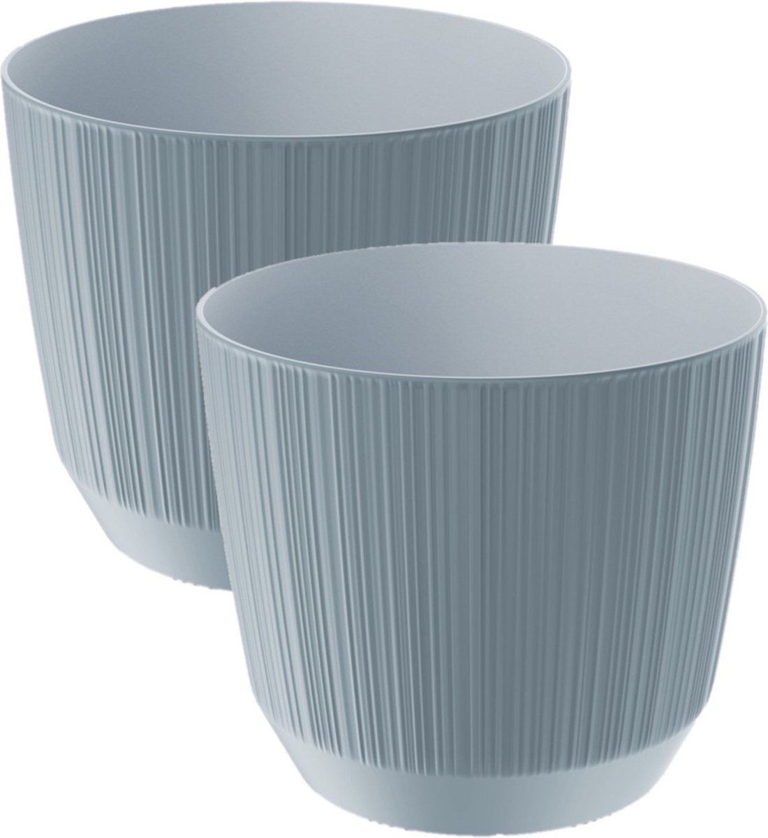 Prosperplast Plantenpot - 2x stuks - stripe - steengrijs - kunststof - D13xH11 cm - voor binnen/buiten
