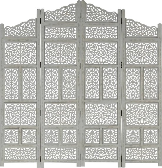 Medina Kamerscherm 4 panelen handgesneden 160x165 cm mangohout grijs