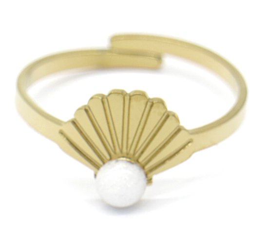 Ring met Schelp - RVS - One Size - Goudkleurig