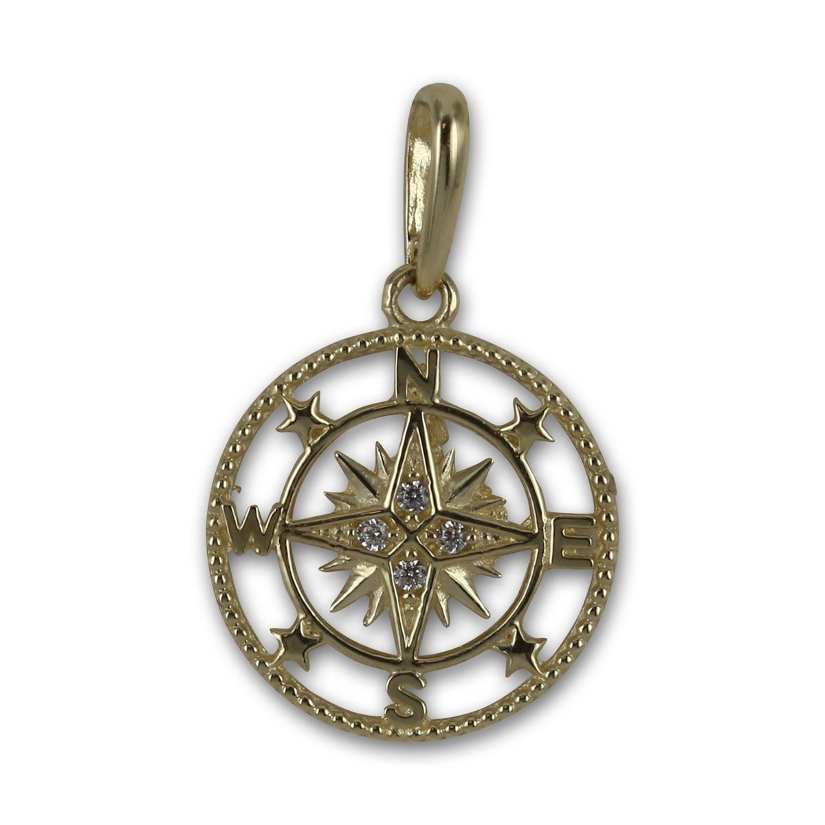 New Bling 9NBSAM-G210613 Gouden Hangertje - Dames - Kompas - 11,4 mm Doorsnee - Zirkonia - 14 Karaat - Goud