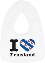 Hospitrix Baby Slabbetje met Tekst I Love Friesland" | 0-3 maanden | Wit | Cadeau voor Zwangerschap | Provincies Nederland | Friesland