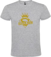 Grijs T shirt met print van "Super Mom " print Goud size XXL