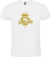Wit T shirt met print van "Super Mom " print Goud size XXL