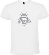 Wit T shirt met print van "Super Mom " print Zilver size XXXXL