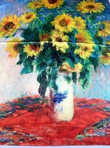 Dames sjaal Vincent van Gogh zonnebloemen in een vaas  2 kanten print van glad materiaal
