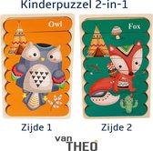Houten Puzzel - Dubbelzijdige Kinderpuzzels - Set 2-in-1 - Montessori Speelgoed - Set Vos en Uil