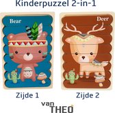 Houten Puzzel - Dubbelzijdige Kinderpuzzels - Set 2-in-1 - Montessori Speelgoed - Set Beer en Hert