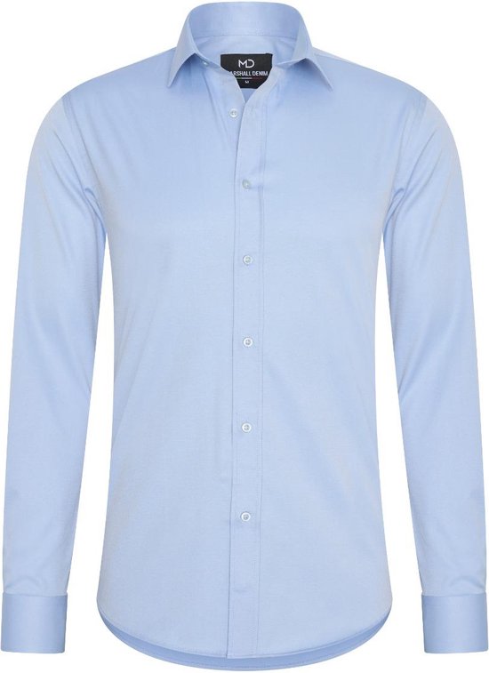 Heren overhemd MarshallDenim - Lange mouwen - Licht blauw - Slim fit met stretch - Maat 3XL