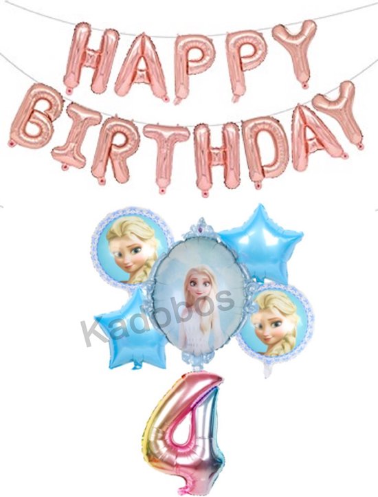 Frozen ballonnen set verjaardag 4 jaar - folie ballon + Happy Birthday letters