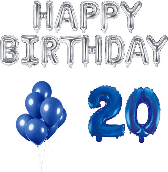 zoon Editor actrice 20 jaar Verjaardag Versiering Ballon Pakket Blauw & Zilver | bol.com