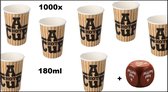 1000x Koffiebeker karton A Hot Cup 180ml + dobbelsteen - Koffie thee chocomel soep drank water beker karton