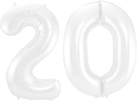 Folieballon 20 jaar metallic wit 86cm