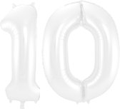 Folieballon 10 jaar metallic wit 86cm