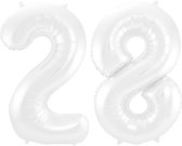 Folieballon 28 jaar metallic wit 86cm