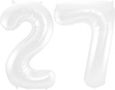 Folieballon 27 jaar metallic wit 86cm
