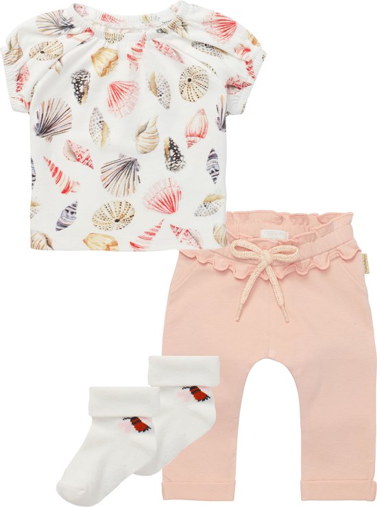 Noppies - kledingset - 3delig - broek roze - shirt snow white met schelpen - 1p sokjes - Maat 62