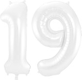 Folieballon 19 jaar metallic wit 86cm
