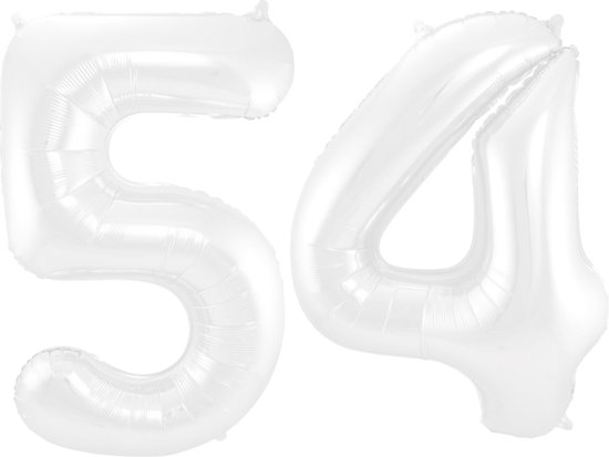 Folieballon 54 jaar metallic wit 86cm